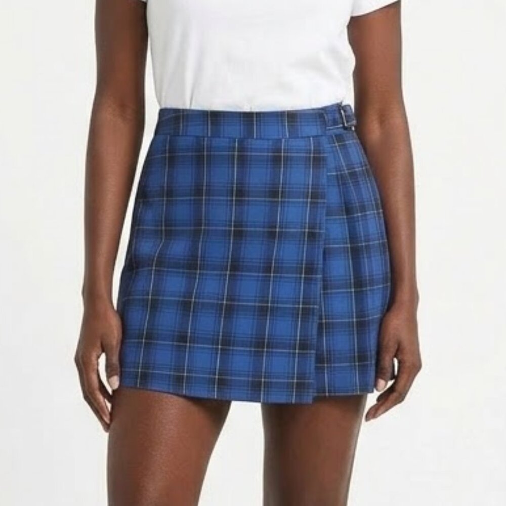 Wild Fable Cyber Grunge Blue Plaid Buckle Pleated Mini Skirt Medium